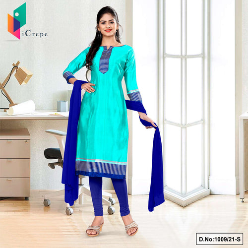 Sea Green Navy Blue Premium Italian Silk Crepe Salwar Kameez For Employees Uniform Sarees