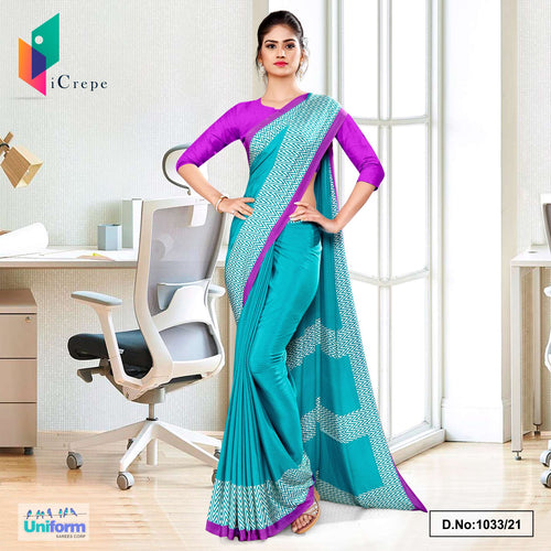 Sea Green Lavender Premium Italian Silk Crepe Saree For Workers Uniform Sarees