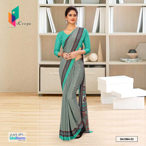 Sea Green Women's Premium Silk Crepe Small Print Traditional College Uniform Sarees With Blouse Piece