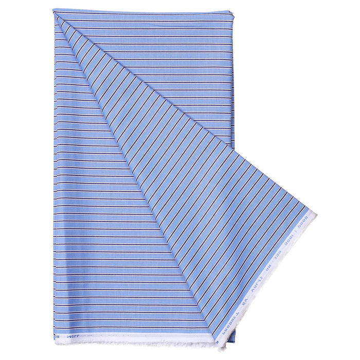 Blue Stripes Men's Cotton Plain Unstitched  Shirt Fabric For Corporate Uniforms