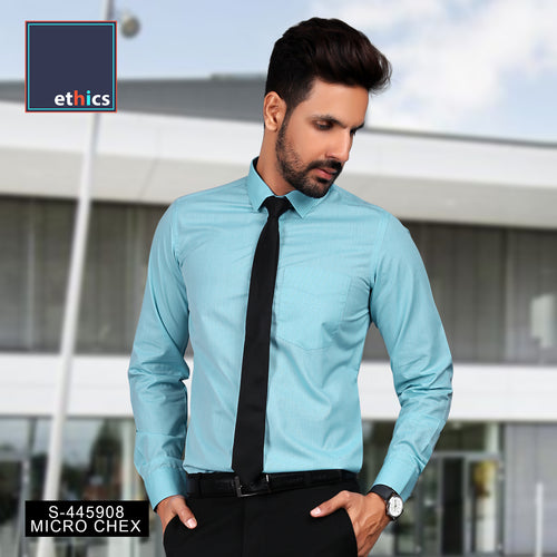 Sea Green Micro Chex Men's Cotton Unstitched Uniform Shirt Fabrics