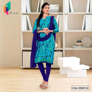 Sky Blue Navy Blue Women's Premium Italian Silk Crepe Flower Print Industrial Employees Uniform Salwar Kameez