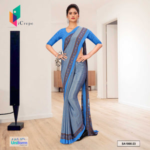 Sky Blue Women's Premium Silk Crepe Small Print Traditional Hospital Uniform Sarees With Blouse Piece