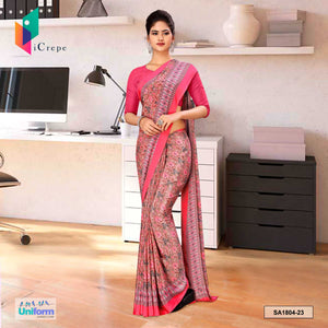 Soft Pink Women's Premium Italian Silk Ikat Print Teachers Uniform Sarees With Blouse Piece