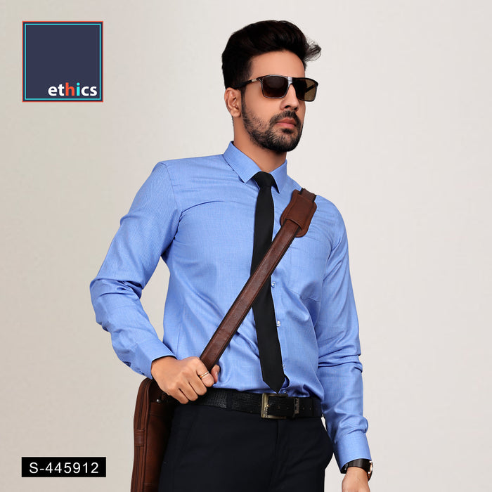 Blue Plain Men's Cotton Corporate Uniforms Unstitched Shirt Fabric