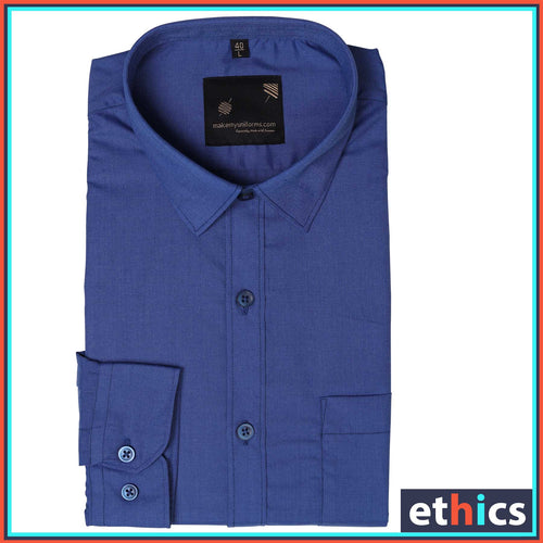 Solid Blue Mens Formal Uniform Shirt For Corporate Office Staff