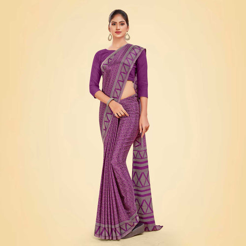 Maroon Women's Premium Silk Chiffon Ikat Print Security Uniform Saree