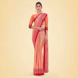 Peach and Red Women's Premium Silk Chiffon Small Butty School Teacher Uniform Saree