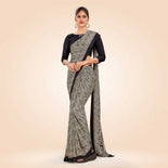 Black Women's Premium Italian Silk Ikat Print Front Office Uniform Saree