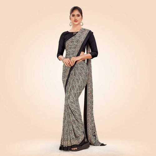 Bottle Green Women's Premium Italian Silk Ikat Print Air Hostess Uniform Saree