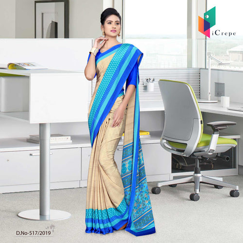 Brown And Blue Italian Crepe Silk Staff Uniform Sarees