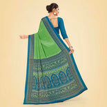 Turquoise and Navy Blue Women's Premium Italian Silk Plain Gaala Border Women's Uniform Saree