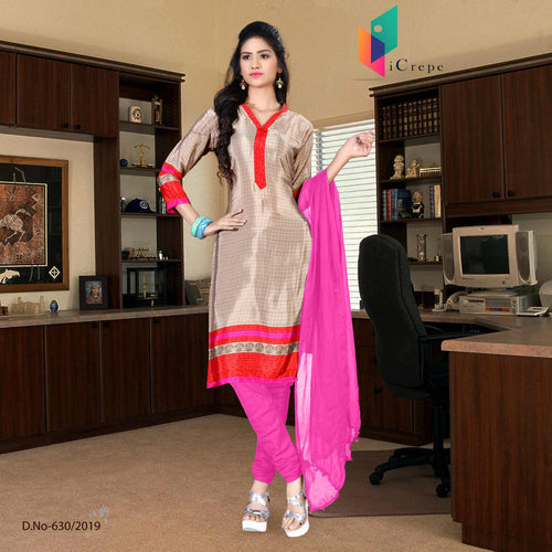 Beige And Pink Italian Crepe Silk Showroom Uniform Salwar Kameez
