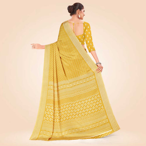 Green Women's Premium Silk Chiffon Small Butty School Teacher Uniform Saree