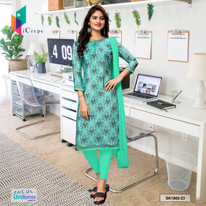 Turquoise Green Women's Premium Italian Silk Ikat Print Showroom Uniform Salwar Kameez