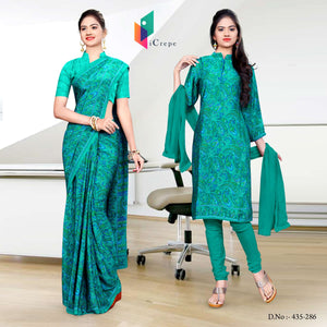 Turquoise Women's Premium Italian Silk Paisley Print Air India Uniform Sarees Salwar Combo