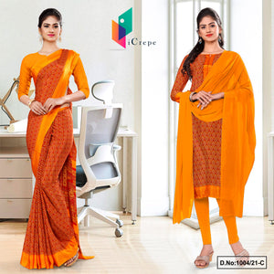 Orange Women's Premium Italian Silk Small Butty Uniform Sarees Salwar Combo For Hospital Uniform