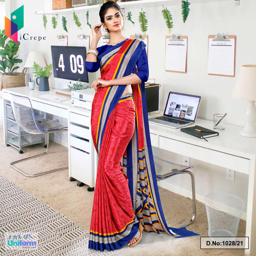 Tomato Ink Blue Premium Italian Silk Crepe Saree For Staff Uniform Sarees