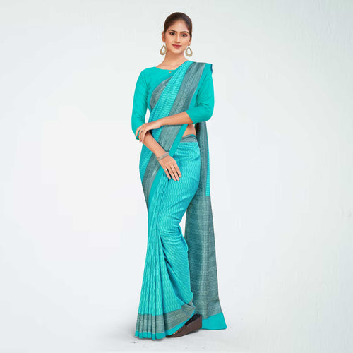 Grey and Turquoise Women's Premium Mulberry Silk Small Butty Hospital Uniform Saree
