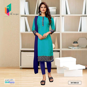 Turquoise and Blue Women's Premium Italian Silk Geomatrical Print Hospital Uniform Salwar Kameez