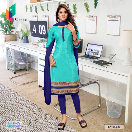 Turquoise and Blue Women's Premium Silk Crepe Plain Border Industrial Uniform Salwar Kameez