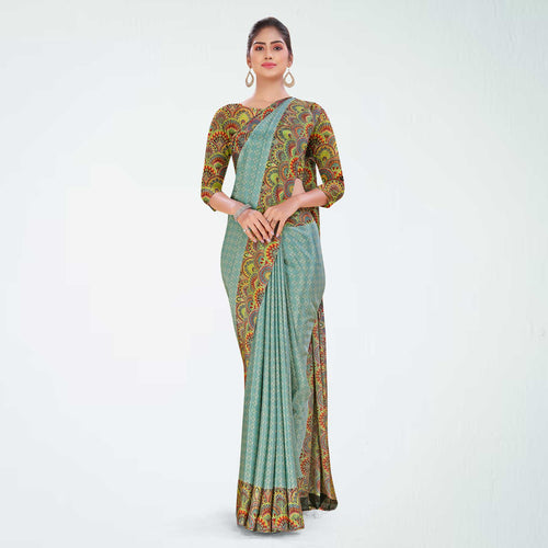 Cardemon and Multi Color Women's Premium Silk Chiffon Eyecatchers Nurses Uniform Saree