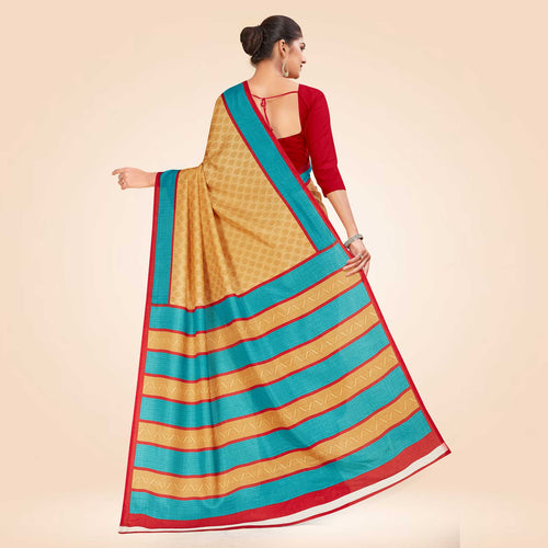 Aqua Blue and Pink Women's Premium Manipuri Cotton Small Butty Receptionist Uniform Saree