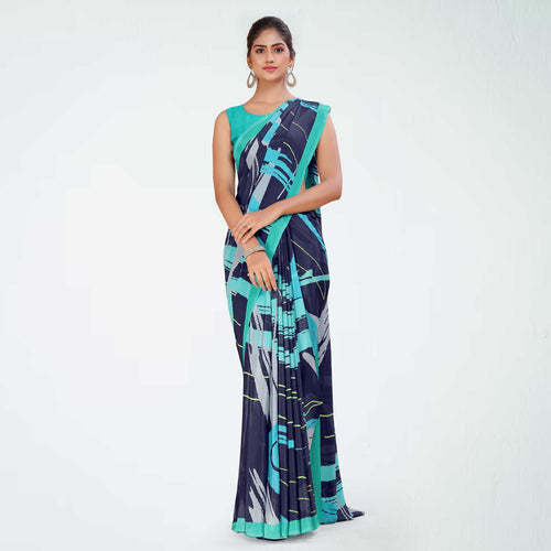 Brown and Black Women's Premium Italian Silk Digital Print Hotel Uniform Sarees With Blouse Piece