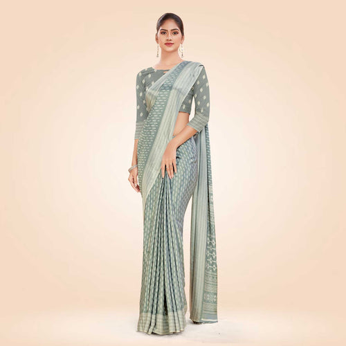 Beige Women's Premium Silk Chiffon Small Butty Housekeeping Uniform Saree