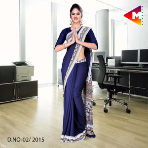 Navy Blue Women's Premium Georgette Gala Boder College Uniform Saree With Blouse Piece
