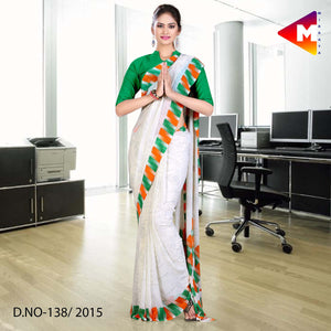 Tricolor Border Women's Premium Georgette Republic Day Uniform Saree With Blouse Piece