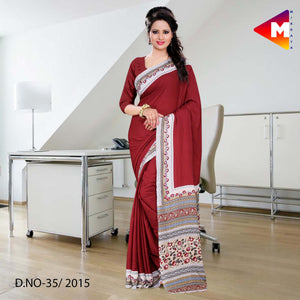 Maroon Women's Premium Georgette Hospital Uniform Sarees With Blouse Piece