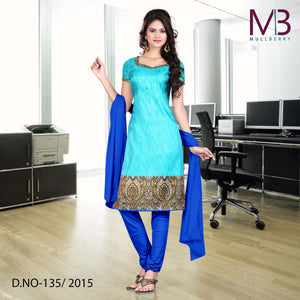 Turquoise Blue Women's Premium Mulberry Silk Office Uniform Salwar Kameez Unstitched Dress Materials Set