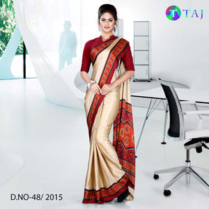 Beige with Maroon Women's Premium Jacquard Crepe Gala Boder Teacher Uniform Saree With Blouse Piece