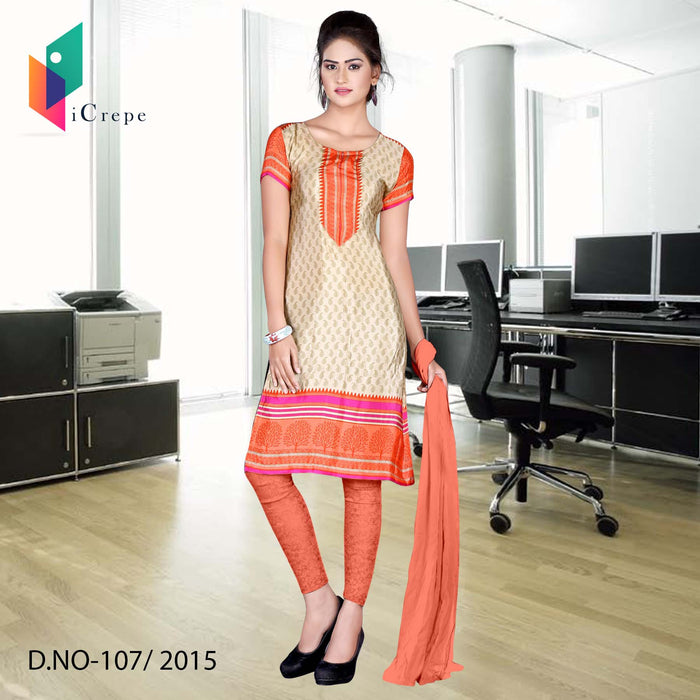 Beige And Orange Italian Crepe Uniform Salwar Kameez