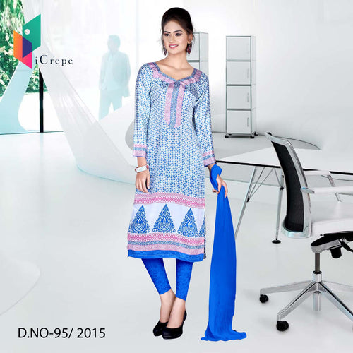 White And Blue Italian Crepe Uniform Salwar Kameez