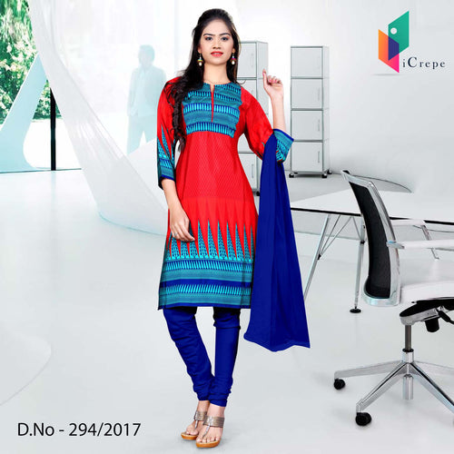 Red And Blue Women's Premium Italian Crepe School Teacher Uniform Salwar Kameez