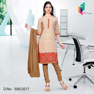 Beige And Brown Women's Premium Italian Crepe Housekeeping Uniform Salwar Kameez