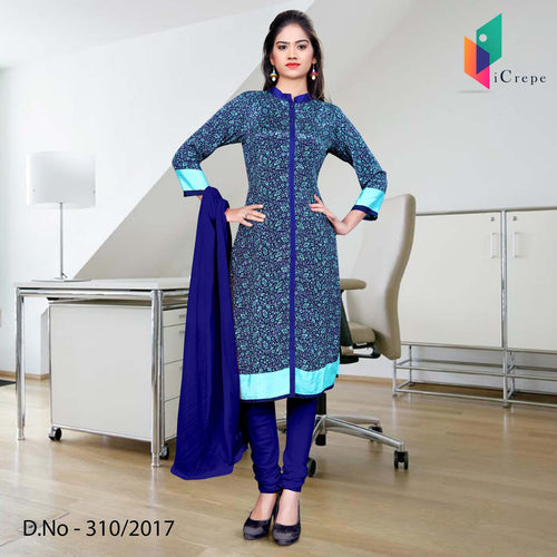 Blue With Sky Blue Border Women's Premium Italian Crepe Staff Uniform Salwar Kameez
