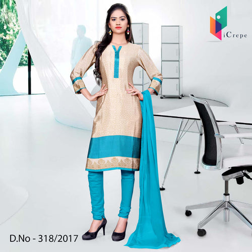 Beige And Sky Blue Italian Crepe Uniform Salwar Kameez