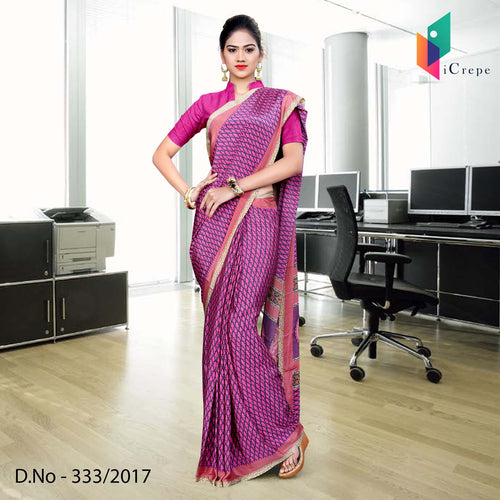 Magenta And Pink Italian Crepe Uniform Saree