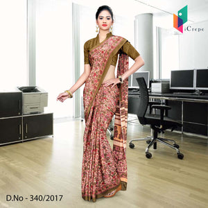 Brown And Pink Italian Crepe Uniform Saree