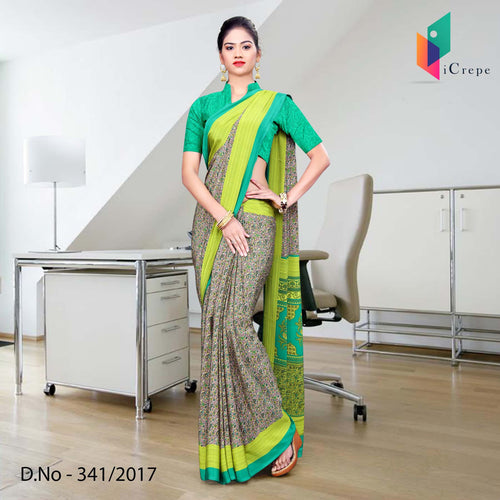 Light Green And Grey Italian Crepe Uniform Saree