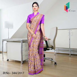 Orange And Purple Italian Crepe Uniform Saree