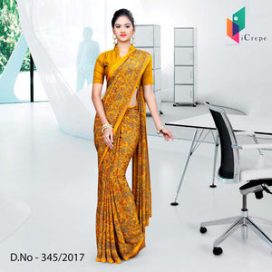 Orange Italian Crepe Uniform Saree