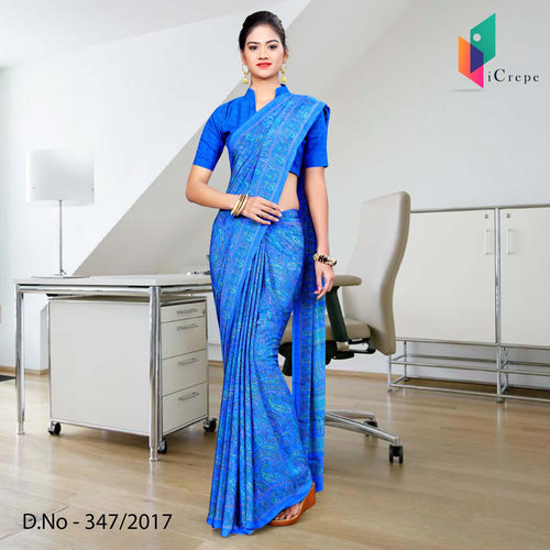 Royal Blue Italian Crepe Uniform Saree