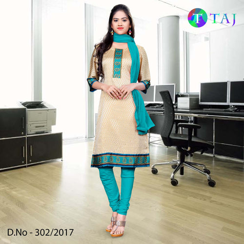 Sea Green And Beige Women's Premium Jacquard Crepe School Teacher Uniform Salwar Kameez