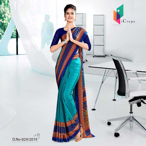 Light Blue And Blue   Icrepe  Corporate Uniform Saree
