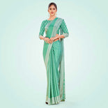 Beige Women's Premium Silk Chiffon Small Butty Housekeeping Uniform Saree