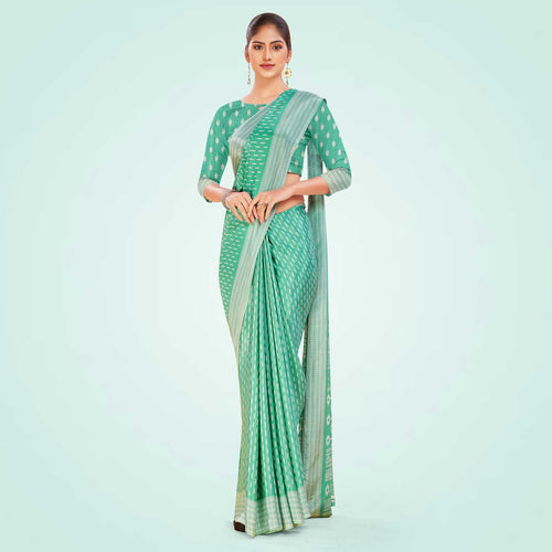 Sky Blue Women's Premium Silk Chiffon Small Butty Institution Uniform Saree